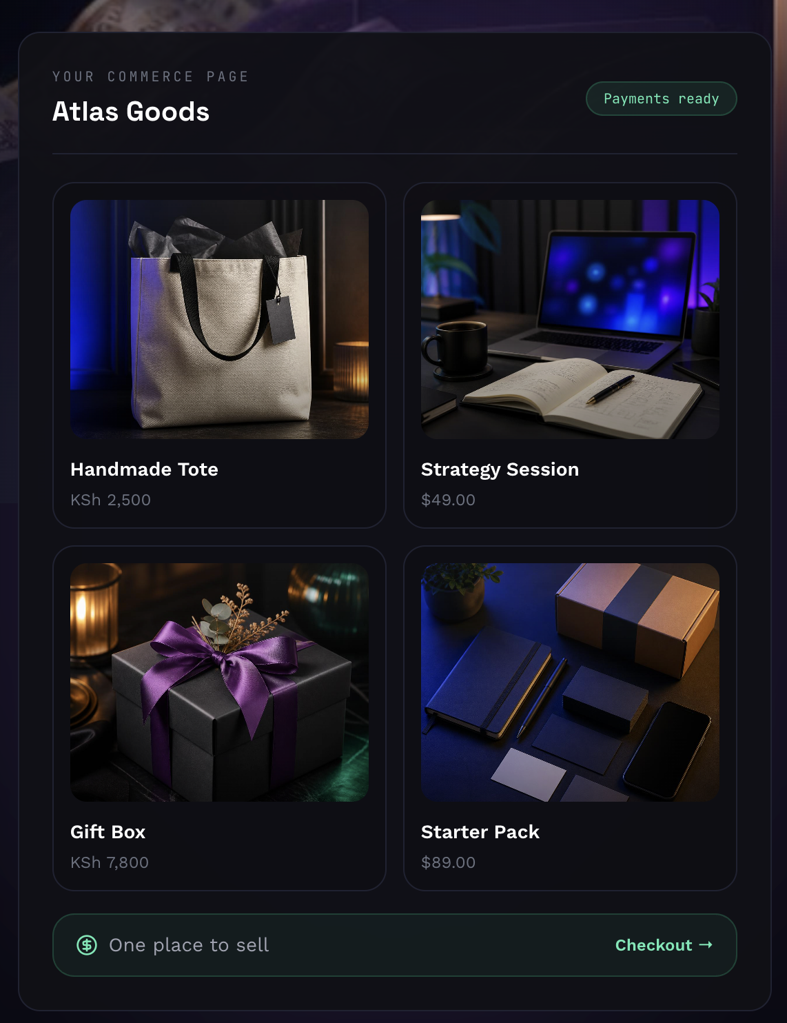 Atlas Goods storefront with products ready for checkout